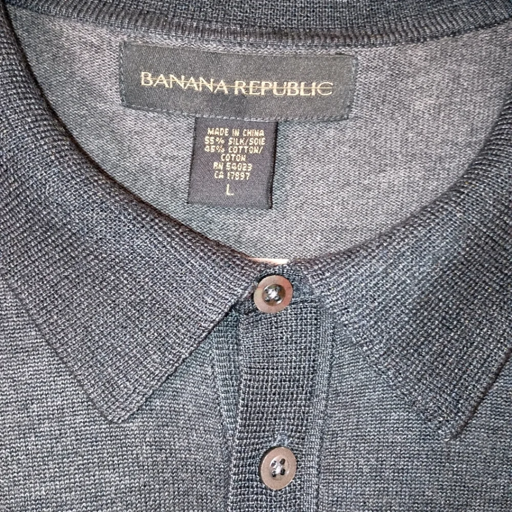 Banana Republic‎ Silk Blend Polo Style Knit Sweater Gray Large Y2K